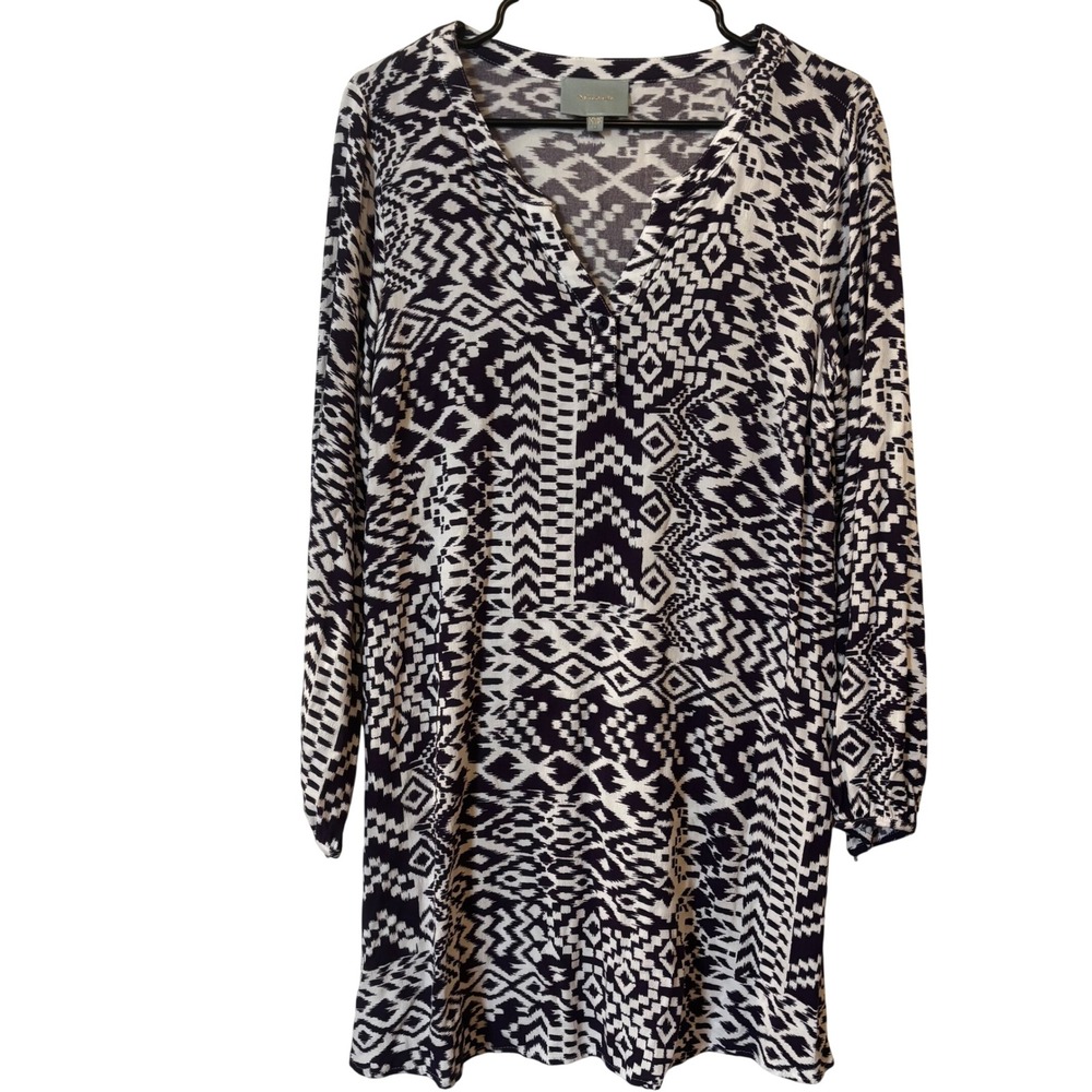 Skies Are Blue Women's Geometric Tunic Dress Sz M Purple‎ White